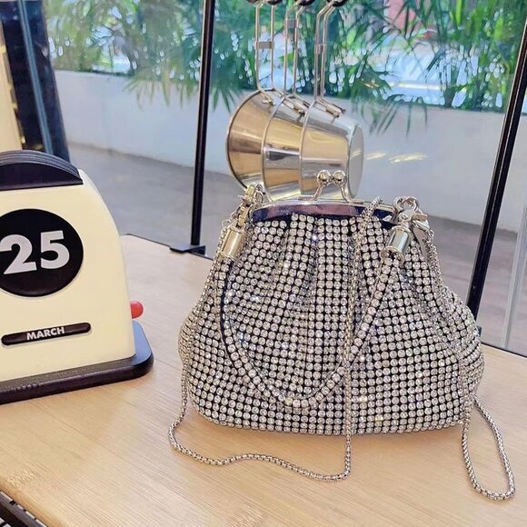 Women A1-Silver Rhinestone Purse Sparkly Evening Glitter Shoulder Bags for Party - Picture 7 of 7
